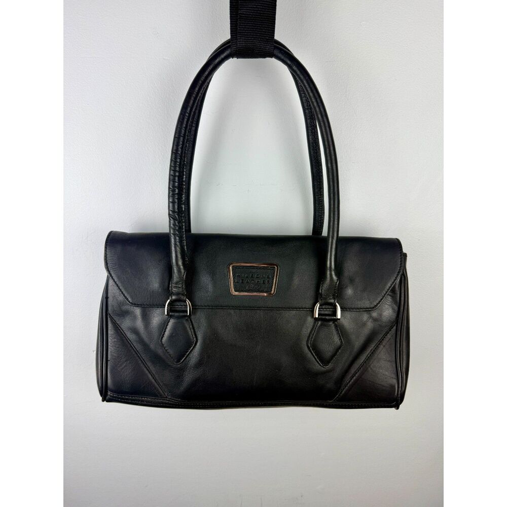Wilsons Leather Black Shoulder Satchel with Logo Plaque